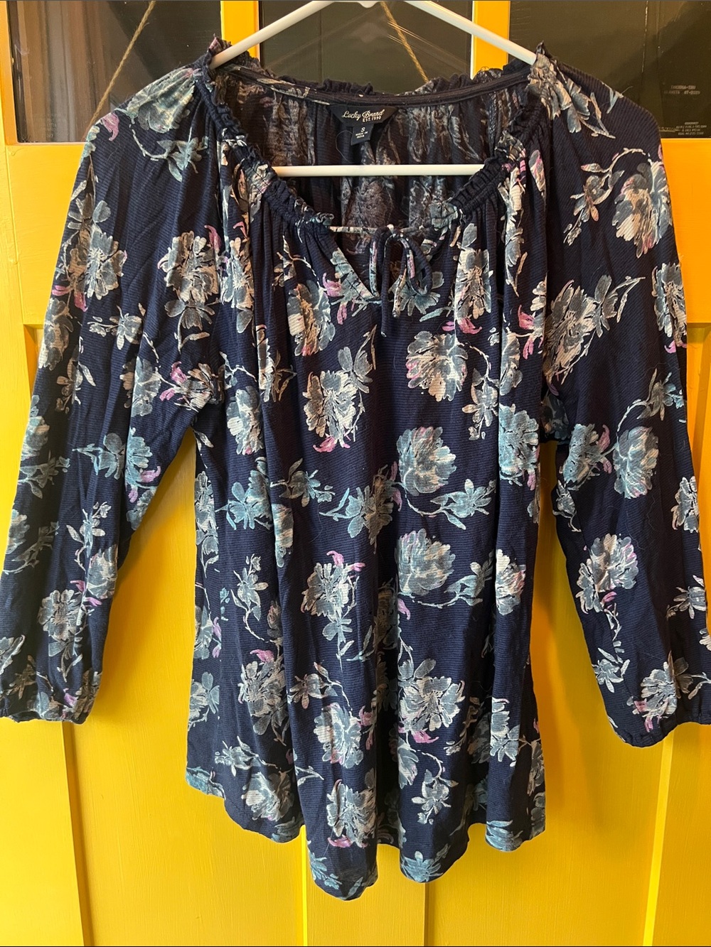 Lucky Brand Navy Floral Peasant Blouse